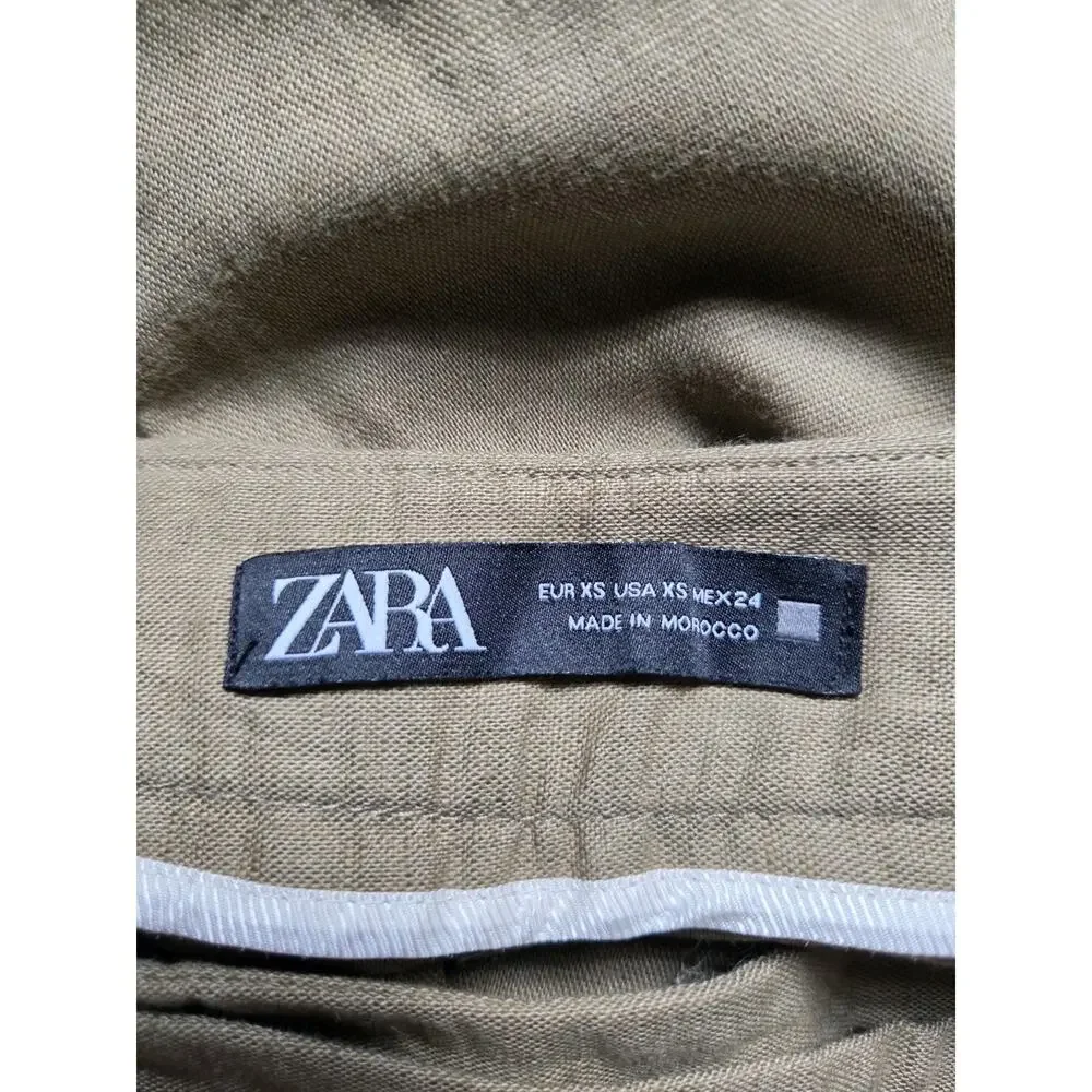 Zara Linen Wrap Front Pants XS Wide Leg High Rise Minimalist Neutral Trousers